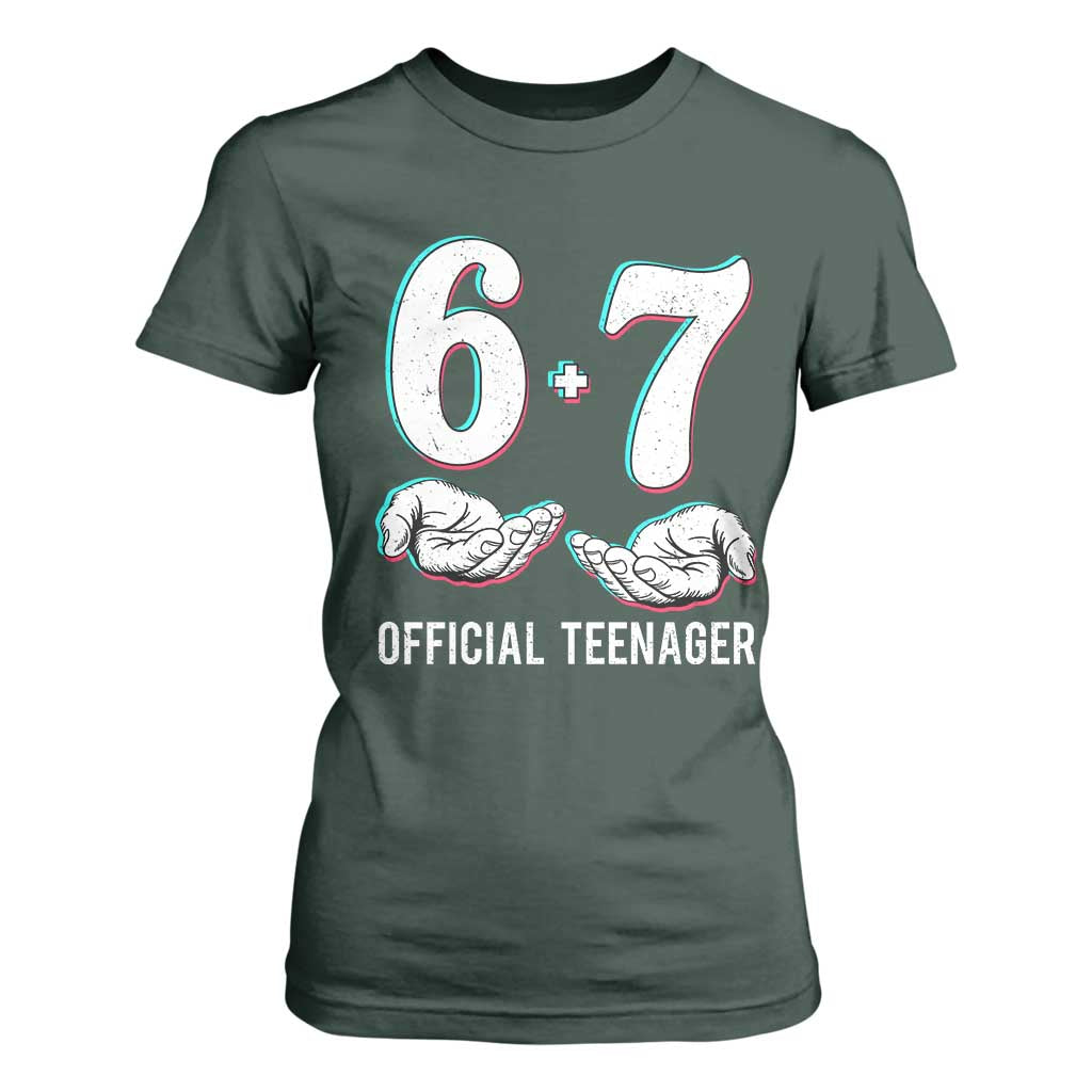 Funny 67 13th Birthday T Shirt For Women 6 7 Thirteen Year Old Official Teenager Hands TS11 Dark Forest Green Print Your Wear