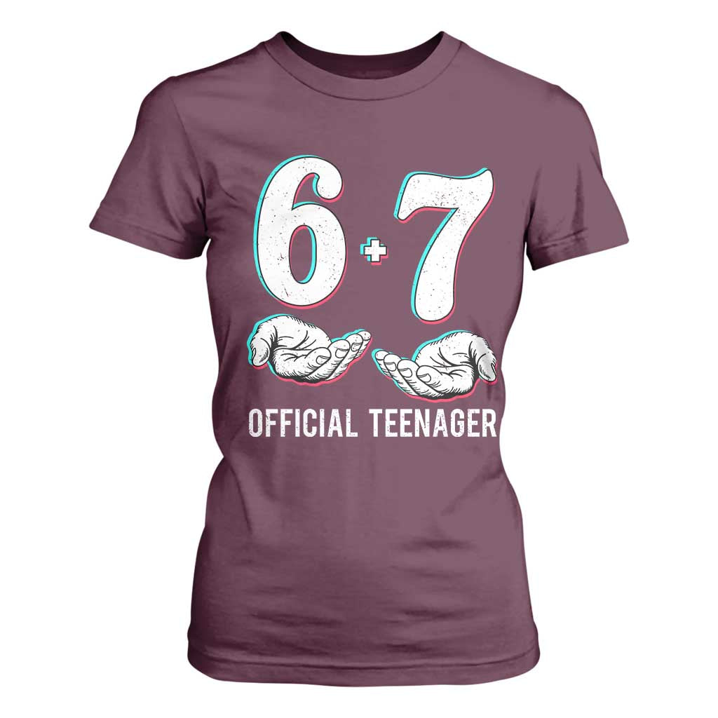 Funny 67 13th Birthday T Shirt For Women 6 7 Thirteen Year Old Official Teenager Hands TS11 Maroon Print Your Wear