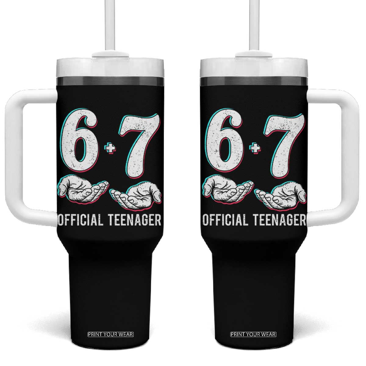 Funny 67 13th Birthday Tumbler With Handle 6 7 Thirteen Year Old Official Teenager Hands - Print Your Wear