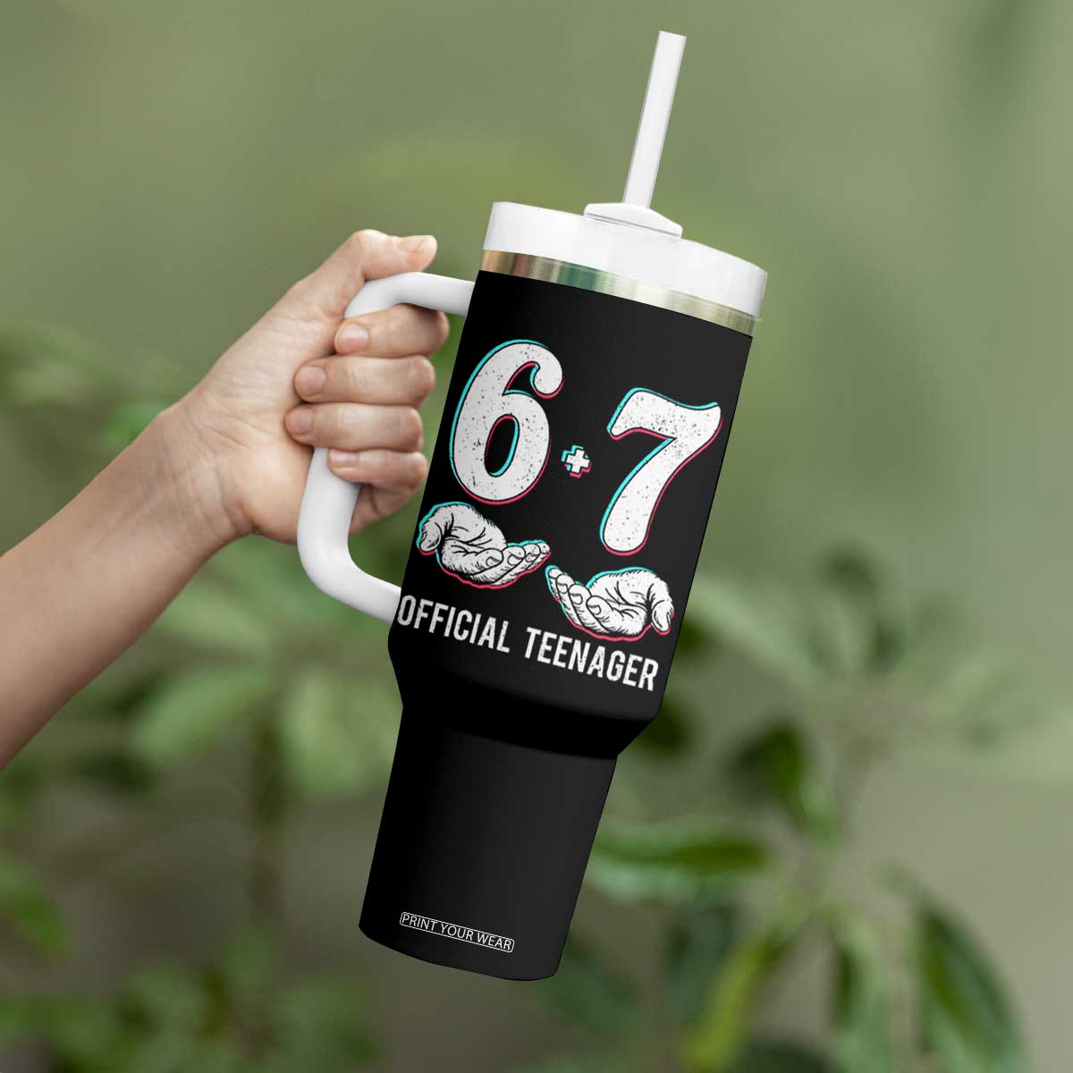 Funny 67 13th Birthday Tumbler With Handle 6 7 Thirteen Year Old Official Teenager Hands TS11 Print Your Wear