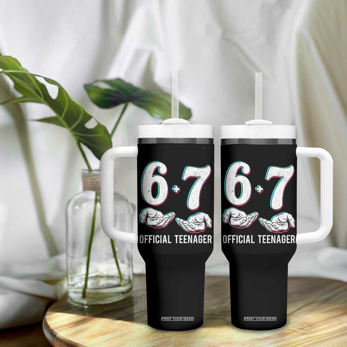 Funny 67 13th Birthday Tumbler With Handle 6 7 Thirteen Year Old Official Teenager Hands TS11 Print Your Wear