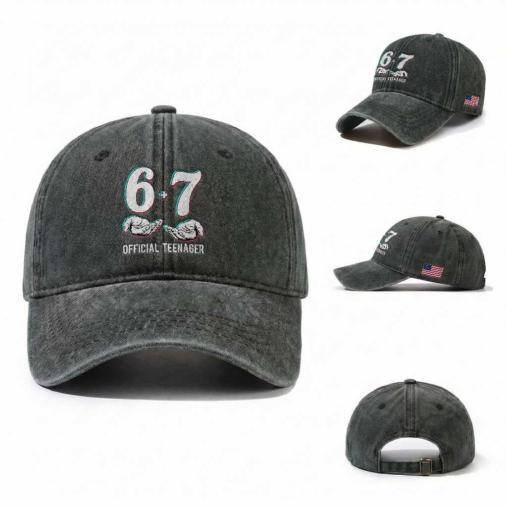 Funny 67 13th Birthday Washed Cotton Baseball Cap 6 7 Thirteen Year Old Official Teenager Hands TS11 Washed Cap Universal Fit Dark Green Print Your Wear