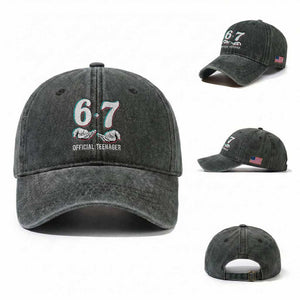 Funny 67 13th Birthday Washed Cotton Baseball Cap 6 7 Thirteen Year Old Official Teenager Hands TS11 Washed Cap Universal Fit Dark Green Print Your Wear