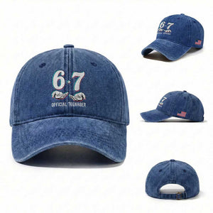 Funny 67 13th Birthday Washed Cotton Baseball Cap 6 7 Thirteen Year Old Official Teenager Hands TS11 Washed Cap Universal Fit Royal Blue Print Your Wear