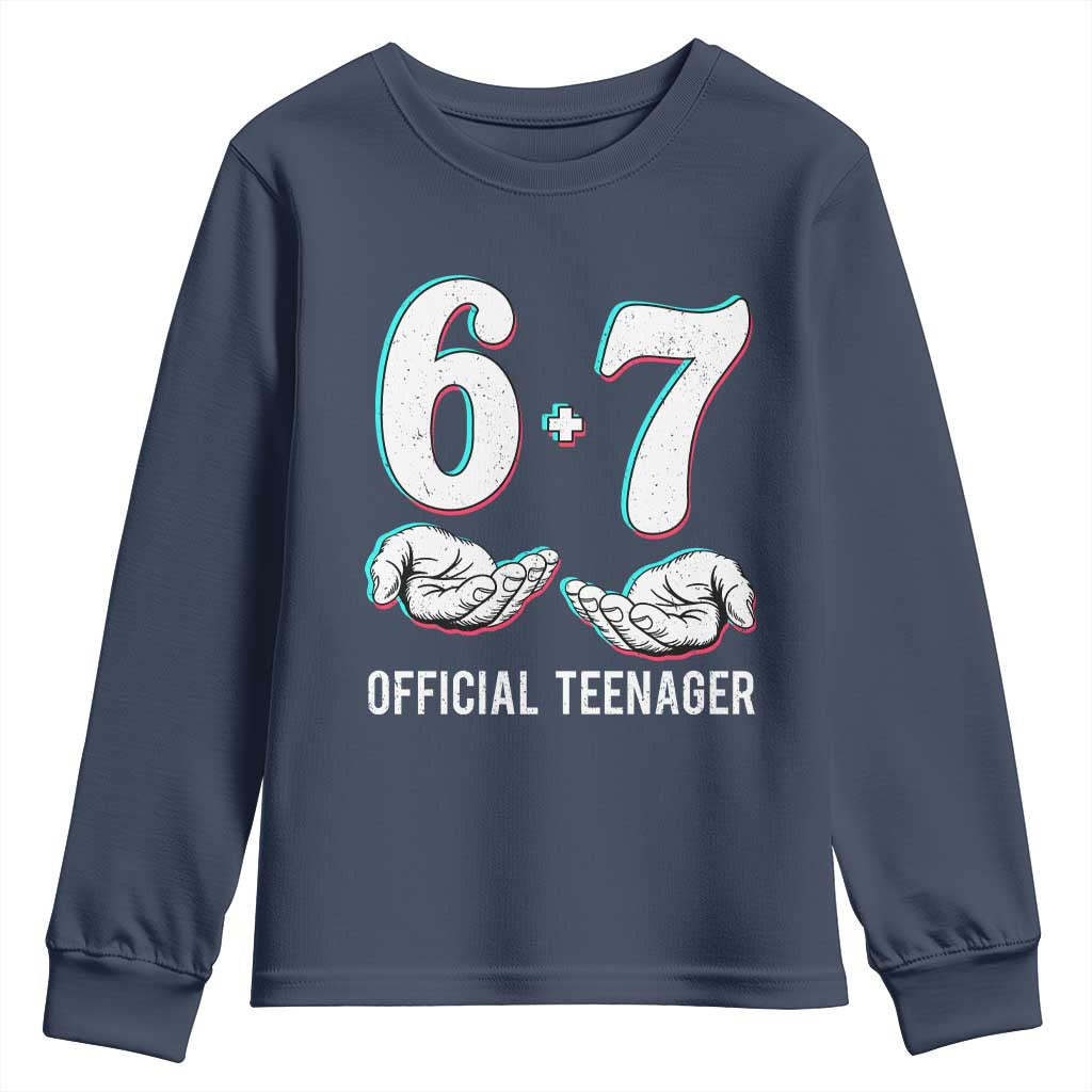 Funny 67 13th Birthday Youth Sweatshirt 6 7 Thirteen Year Old Official Teenager Hands TS11 Navy Print Your Wear