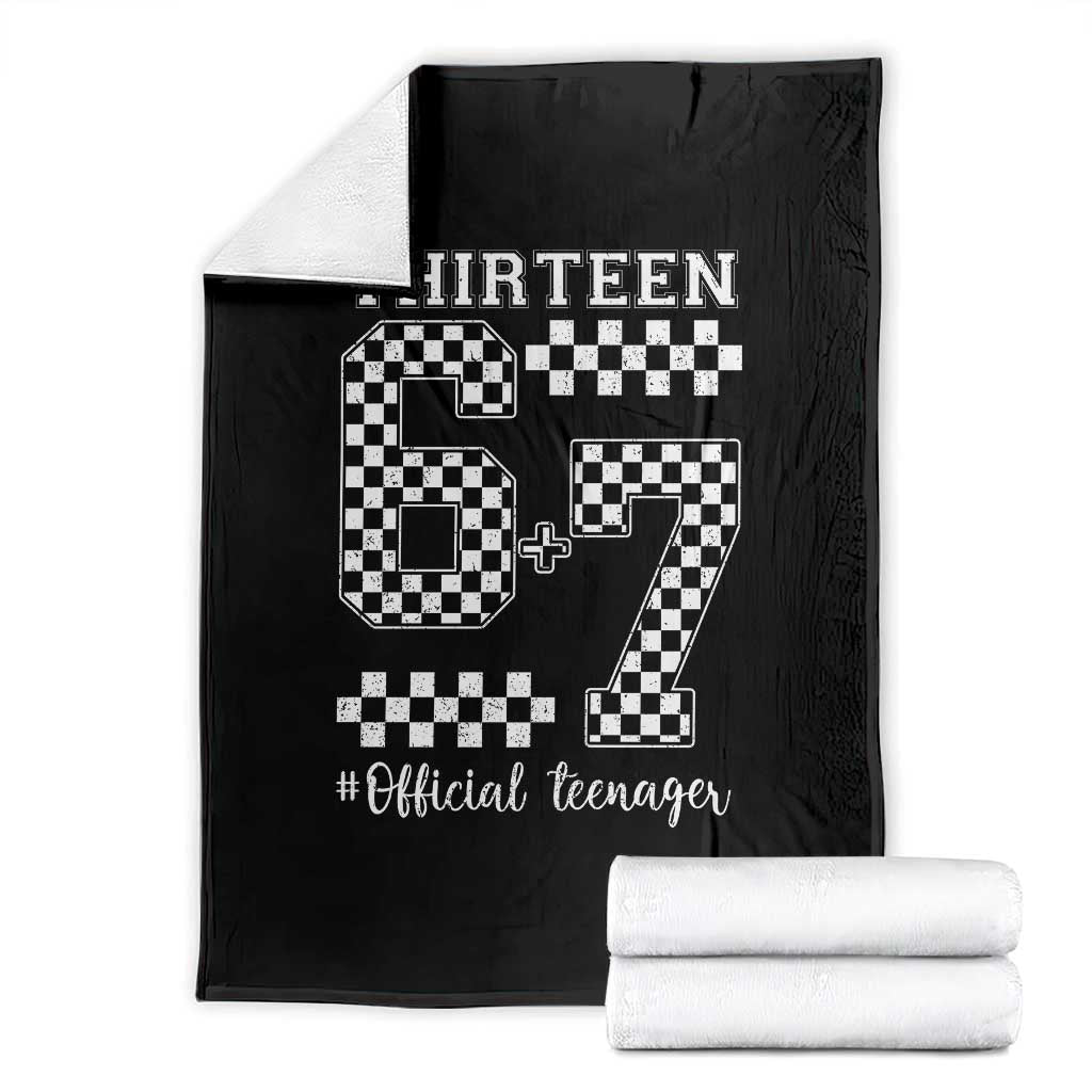 Funny 67 13th Birthday Throw Blanket Thirteen Official Teenager Six Seven Meme Groovy Checkered - Print Your Wear