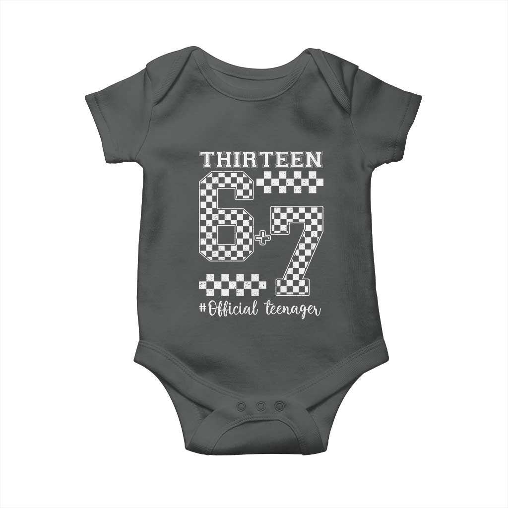 Funny 67 13th Birthday Baby Onesie Thirteen Official Teenager Six Seven Meme Groovy Checkered TS11 Dark Heather Print Your Wear