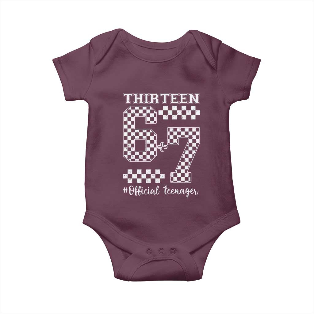Funny 67 13th Birthday Baby Onesie Thirteen Official Teenager Six Seven Meme Groovy Checkered TS11 Maroon Print Your Wear