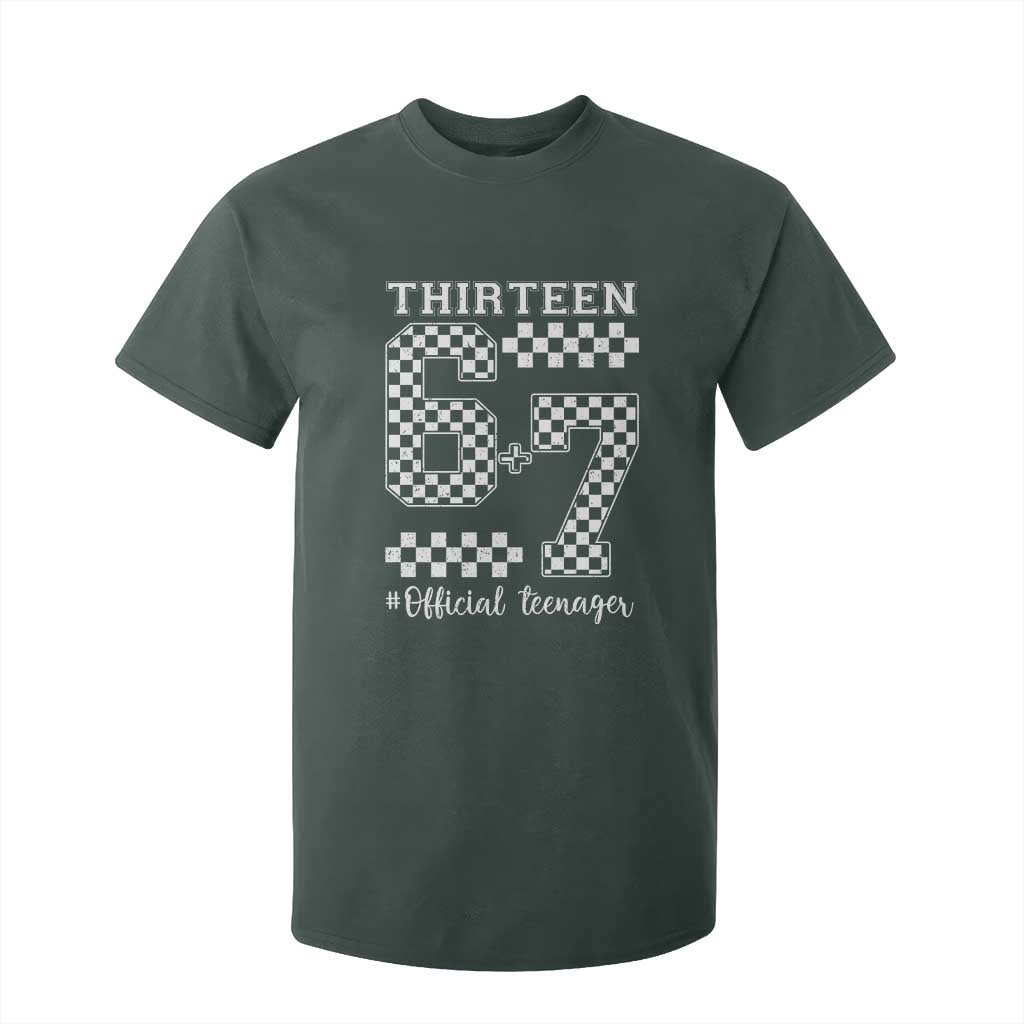 Funny 67 13th Birthday T Shirt For Kid Thirteen Official Teenager Six Seven Meme Groovy Checkered TS11 Dark Forest Green Print Your Wear