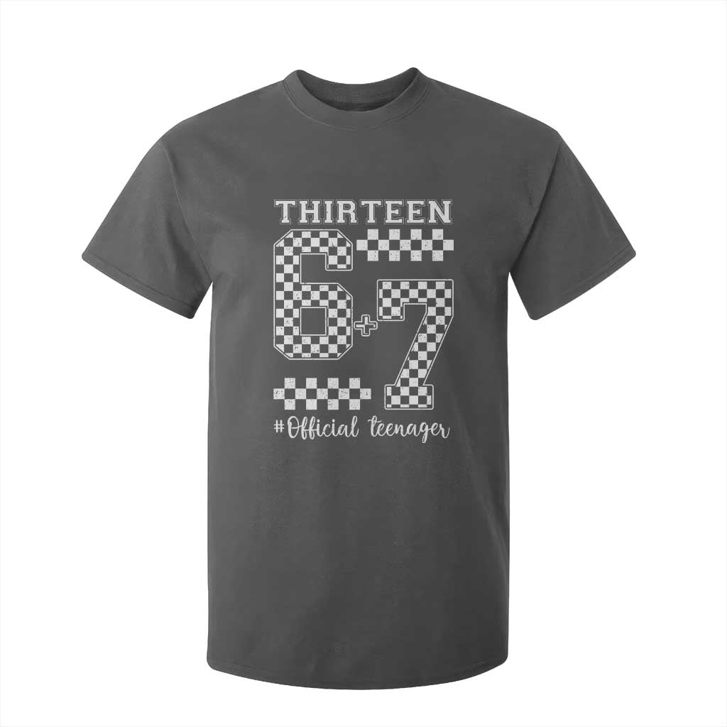 Funny 67 13th Birthday T Shirt For Kid Thirteen Official Teenager Six Seven Meme Groovy Checkered TS11 Dark Heather Print Your Wear
