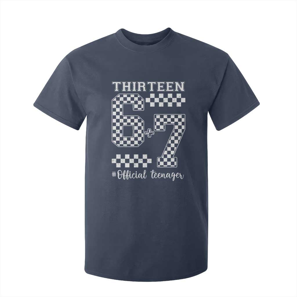 Funny 67 13th Birthday T Shirt For Kid Thirteen Official Teenager Six Seven Meme Groovy Checkered TS11 Navy Print Your Wear