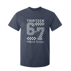 Funny 67 13th Birthday T Shirt For Kid Thirteen Official Teenager Six Seven Meme Groovy Checkered TS11 Navy Print Your Wear