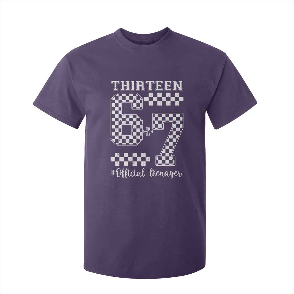 Funny 67 13th Birthday T Shirt For Kid Thirteen Official Teenager Six Seven Meme Groovy Checkered TS11 Purple Print Your Wear