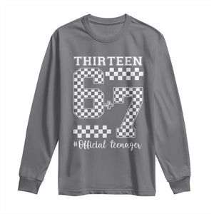 Funny 67 13th Birthday Long Sleeve Shirt Thirteen Official Teenager Six Seven Meme Groovy Checkered TS11 Charcoal Print Your Wear