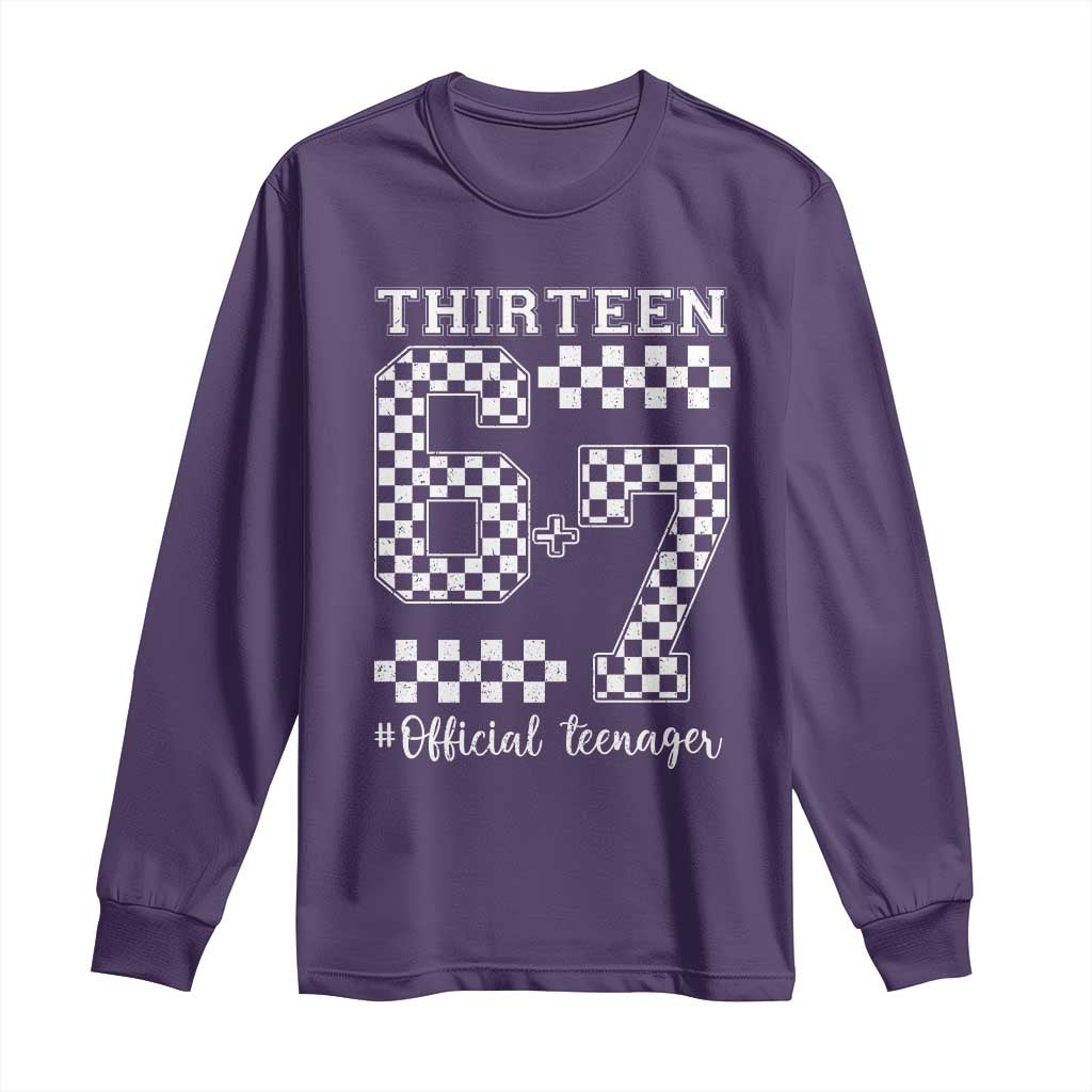 Funny 67 13th Birthday Long Sleeve Shirt Thirteen Official Teenager Six Seven Meme Groovy Checkered TS11 Purple Print Your Wear
