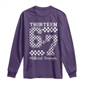 Funny 67 13th Birthday Long Sleeve Shirt Thirteen Official Teenager Six Seven Meme Groovy Checkered TS11 Purple Print Your Wear