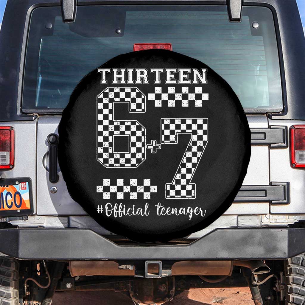 Funny 67 13th Birthday Spare Tire Cover Thirteen Official Teenager Six Seven Meme Groovy Checkered TS11 No hole Black Print Your Wear