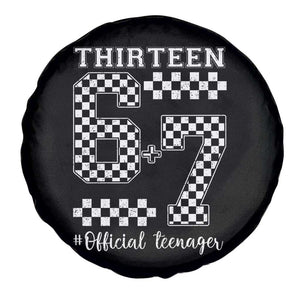 Funny 67 13th Birthday Spare Tire Cover Thirteen Official Teenager Six Seven Meme Groovy Checkered TS11 Print Your Wear