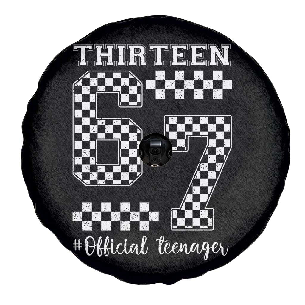 Funny 67 13th Birthday Spare Tire Cover Thirteen Official Teenager Six Seven Meme Groovy Checkered TS11 Print Your Wear