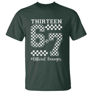 Funny 67 13th Birthday T Shirt Thirteen Official Teenager Six Seven Meme Groovy Checkered TS11 Dark Forest Green Print Your Wear
