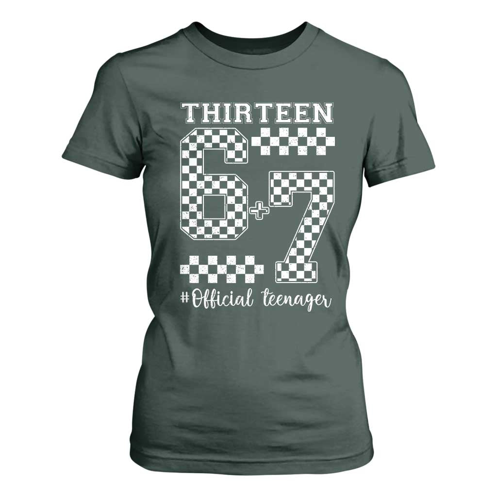 Funny 67 13th Birthday T Shirt For Women Thirteen Official Teenager Six Seven Meme Groovy Checkered TS11 Dark Forest Green Print Your Wear