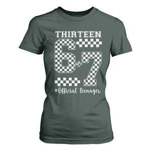 Funny 67 13th Birthday T Shirt For Women Thirteen Official Teenager Six Seven Meme Groovy Checkered TS11 Dark Forest Green Print Your Wear