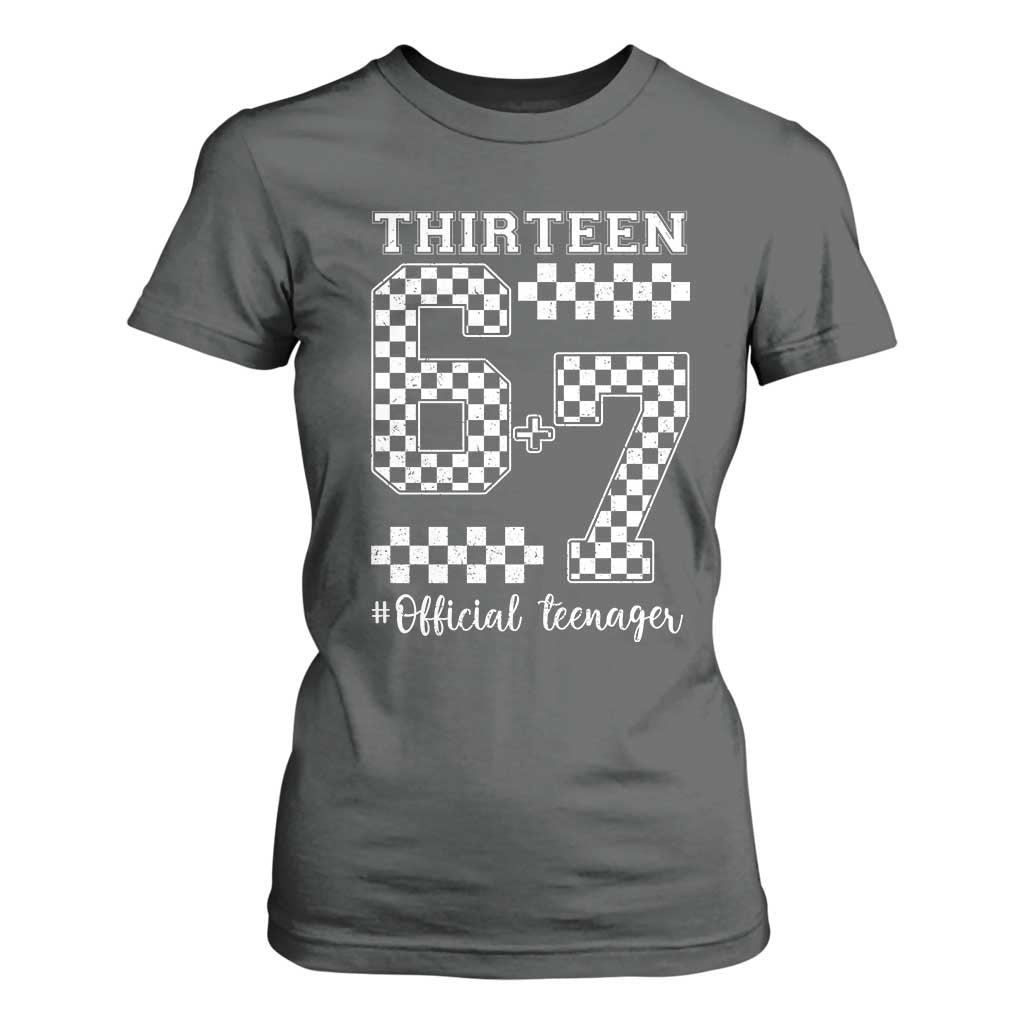 Funny 67 13th Birthday T Shirt For Women Thirteen Official Teenager Six Seven Meme Groovy Checkered TS11 Dark Heather Print Your Wear