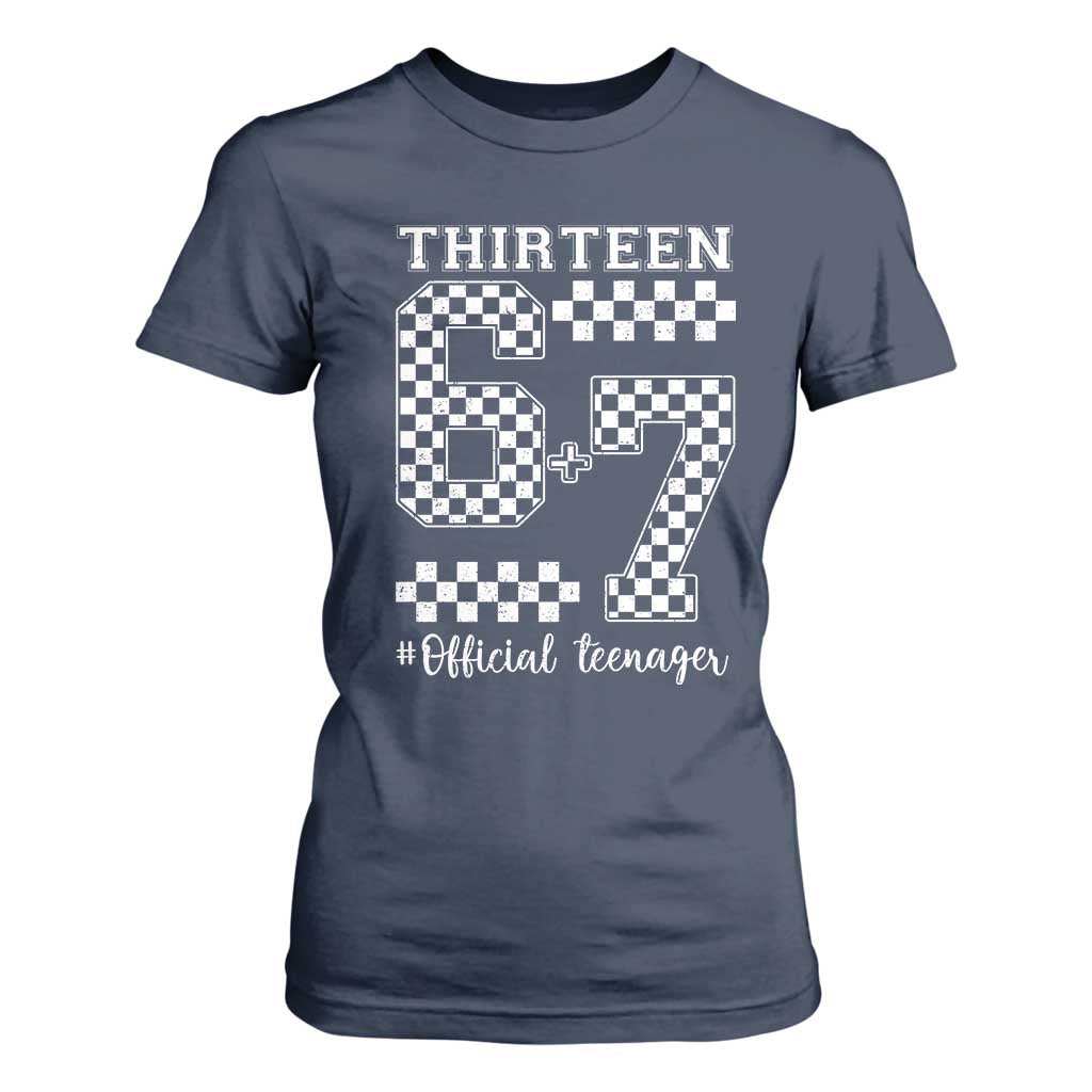 Funny 67 13th Birthday T Shirt For Women Thirteen Official Teenager Six Seven Meme Groovy Checkered TS11 Navy Print Your Wear