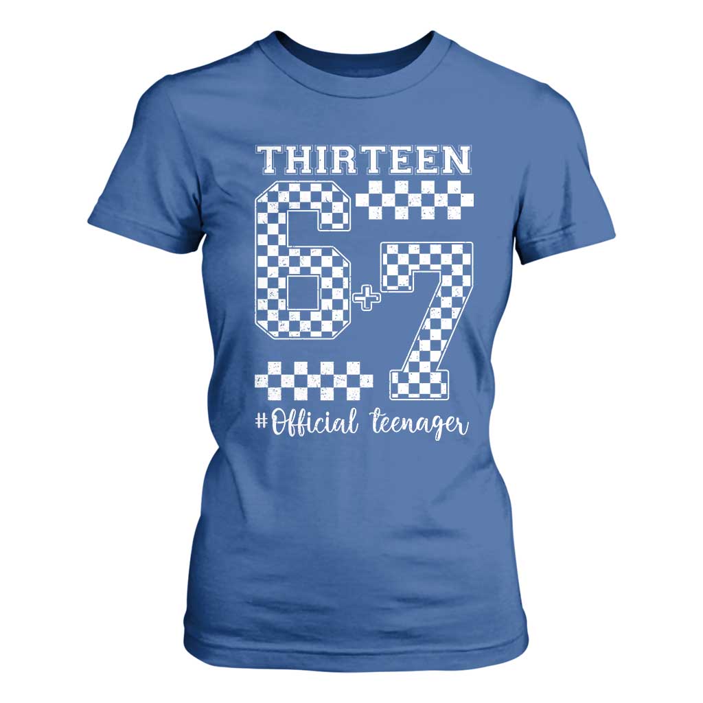 Funny 67 13th Birthday T Shirt For Women Thirteen Official Teenager Six Seven Meme Groovy Checkered TS11 Royal Blue Print Your Wear