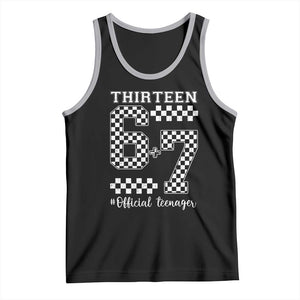 Funny 67 13th Birthday Tank Top Thirteen Official Teenager Six Seven Meme Groovy Checkered TS11 Black Athletic Heather Print Your Wear