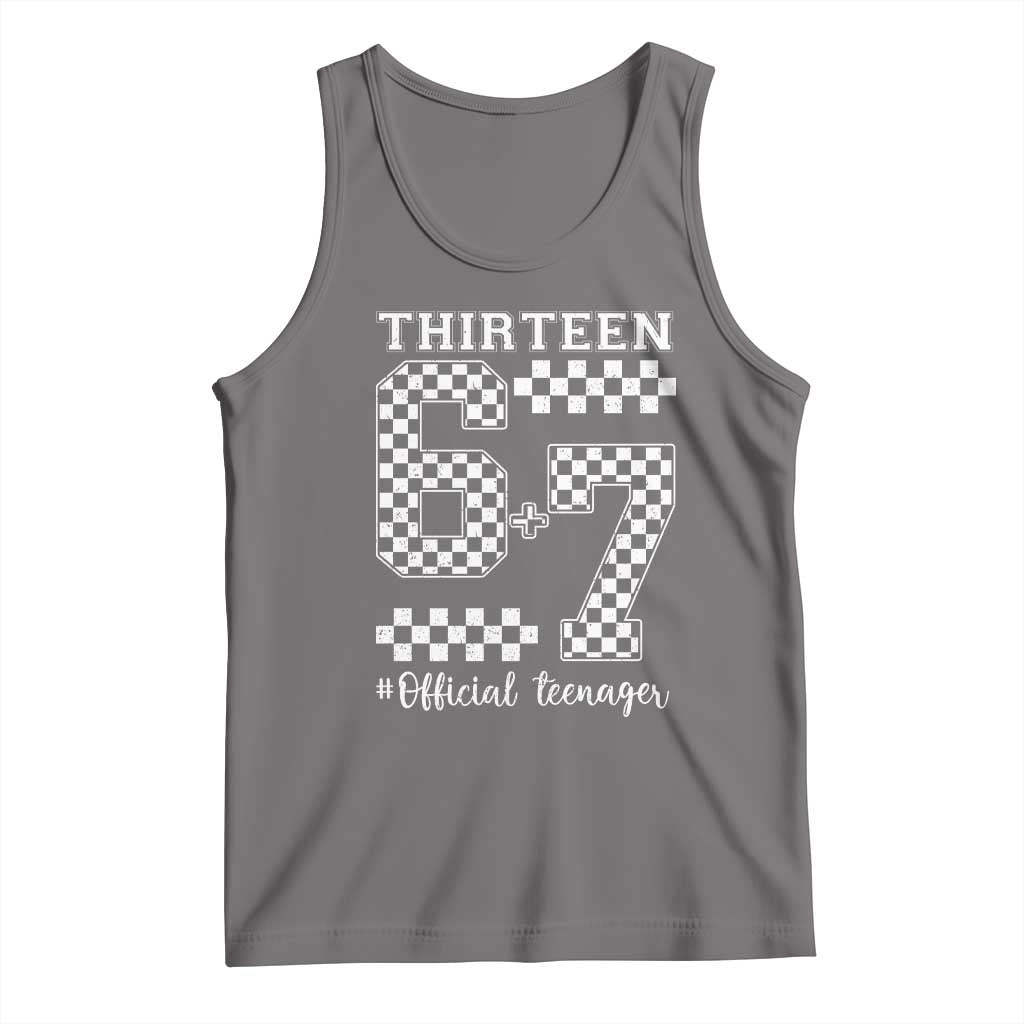 Funny 67 13th Birthday Tank Top Thirteen Official Teenager Six Seven Meme Groovy Checkered TS11 Deep Heather Print Your Wear