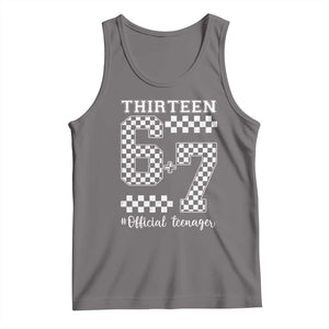 Funny 67 13th Birthday Tank Top Thirteen Official Teenager Six Seven Meme Groovy Checkered TS11 Deep Heather Print Your Wear