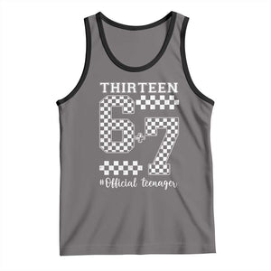Funny 67 13th Birthday Tank Top Thirteen Official Teenager Six Seven Meme Groovy Checkered TS11 Deep Heather Black Print Your Wear