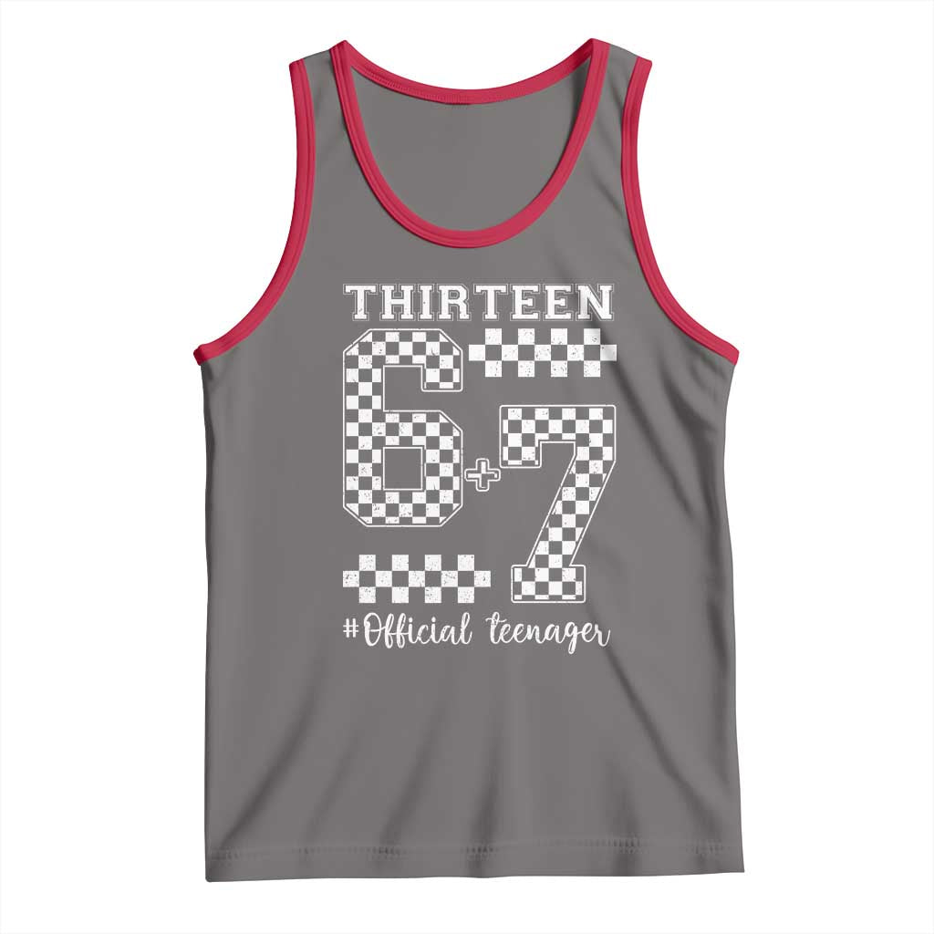 Funny 67 13th Birthday Tank Top Thirteen Official Teenager Six Seven Meme Groovy Checkered TS11 Deep Heather Red Print Your Wear