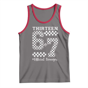 Funny 67 13th Birthday Tank Top Thirteen Official Teenager Six Seven Meme Groovy Checkered TS11 Deep Heather Red Print Your Wear