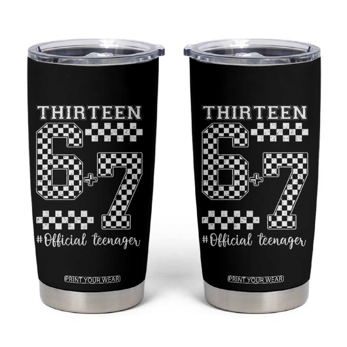 Funny 67 13th Birthday Tumbler Cup Thirteen Official Teenager Six Seven Meme Groovy Checkered TS11 Black Print Your Wear