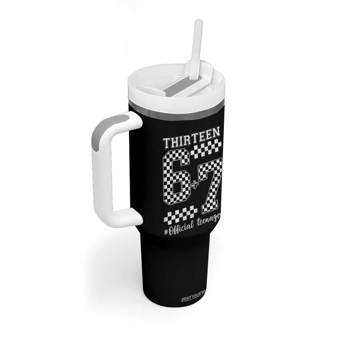 Funny 67 13th Birthday Tumbler With Handle Thirteen Official Teenager Six Seven Meme Groovy Checkered TS11 Print Your Wear