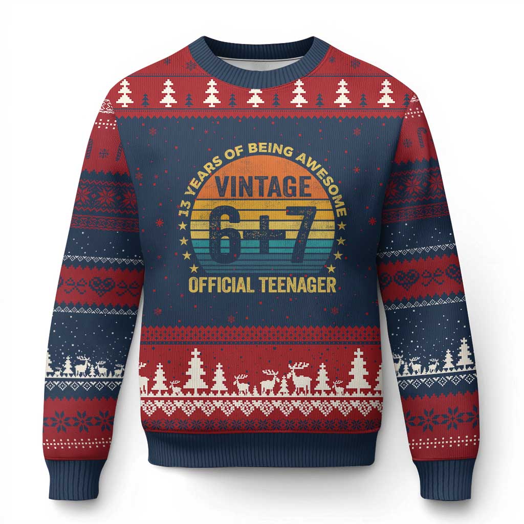 Funny 67 13th Birthday Ugly Christmas Sweater Official Teenager 13 Years Of Being Awesome TS11 Navy Red Print Your Wear