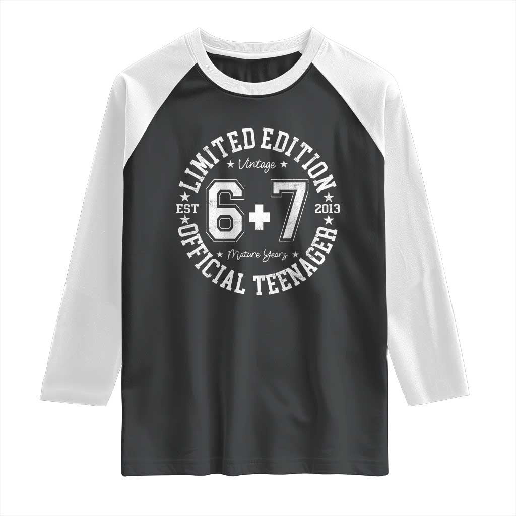 Funny 67 13th Birthday Raglan Shirt Est 2013 Limited Edition Official Teenager TS11 Black White Print Your Wear