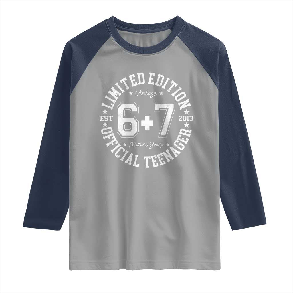 Funny 67 13th Birthday Raglan Shirt Est 2013 Limited Edition Official Teenager TS11 Sport Gray Navy Print Your Wear