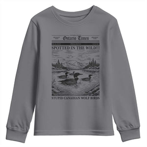 Funny Stupid Canadian Wolf Bird Youth Sweatshirt Funny Common Loon Newspaper LGBT Hockey TS11 Charcoal Print Your Wear