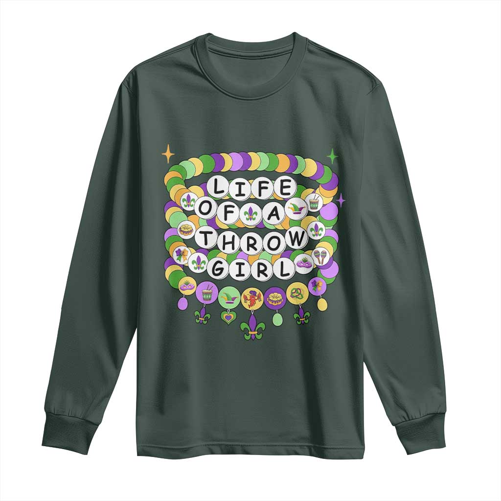 Funny Mardi Gras Throw Girl Life Long Sleeve Shirt Friendship Bracelet Beads TS11 Dark Forest Green Print Your Wear
