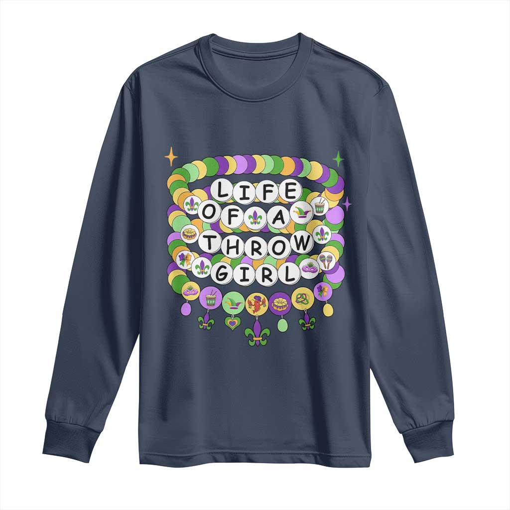 Funny Mardi Gras Throw Girl Life Long Sleeve Shirt Friendship Bracelet Beads TS11 Navy Print Your Wear