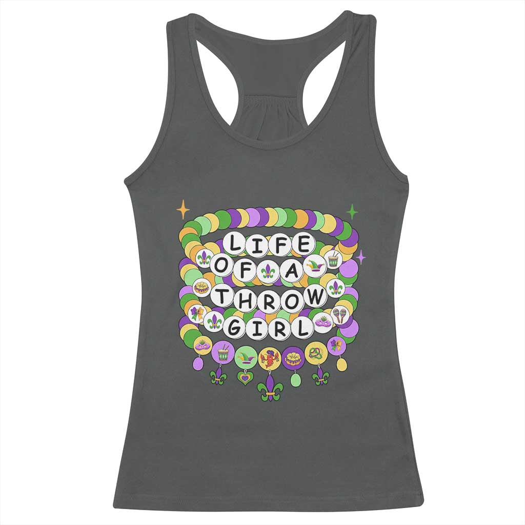 Funny Mardi Gras Throw Girl Life Racerback Tank Top Friendship Bracelet Beads TS11 Dark Heather Print Your Wear