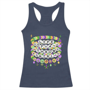 Funny Mardi Gras Throw Girl Life Racerback Tank Top Friendship Bracelet Beads TS11 Navy Print Your Wear
