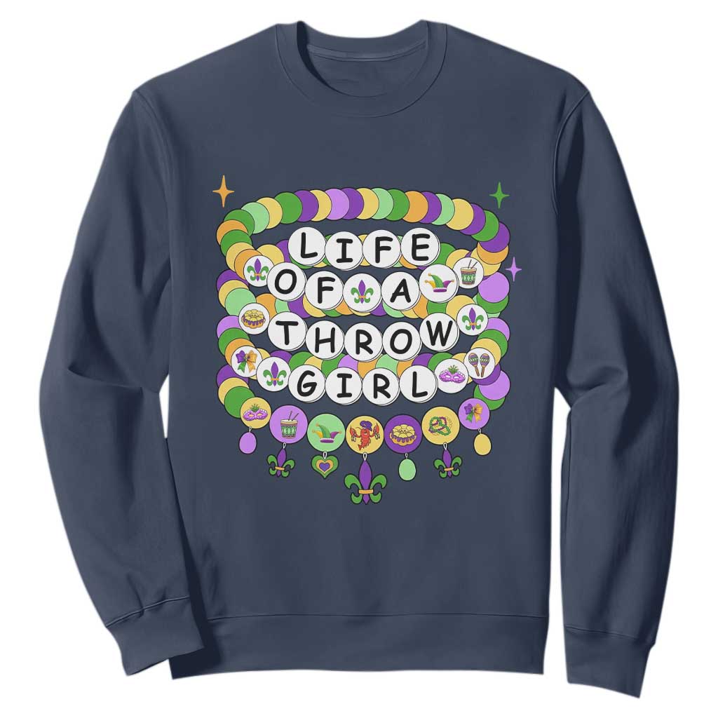 Funny Mardi Gras Throw Girl Life Sweatshirt Friendship Bracelet Beads TS11 Navy Print Your Wear