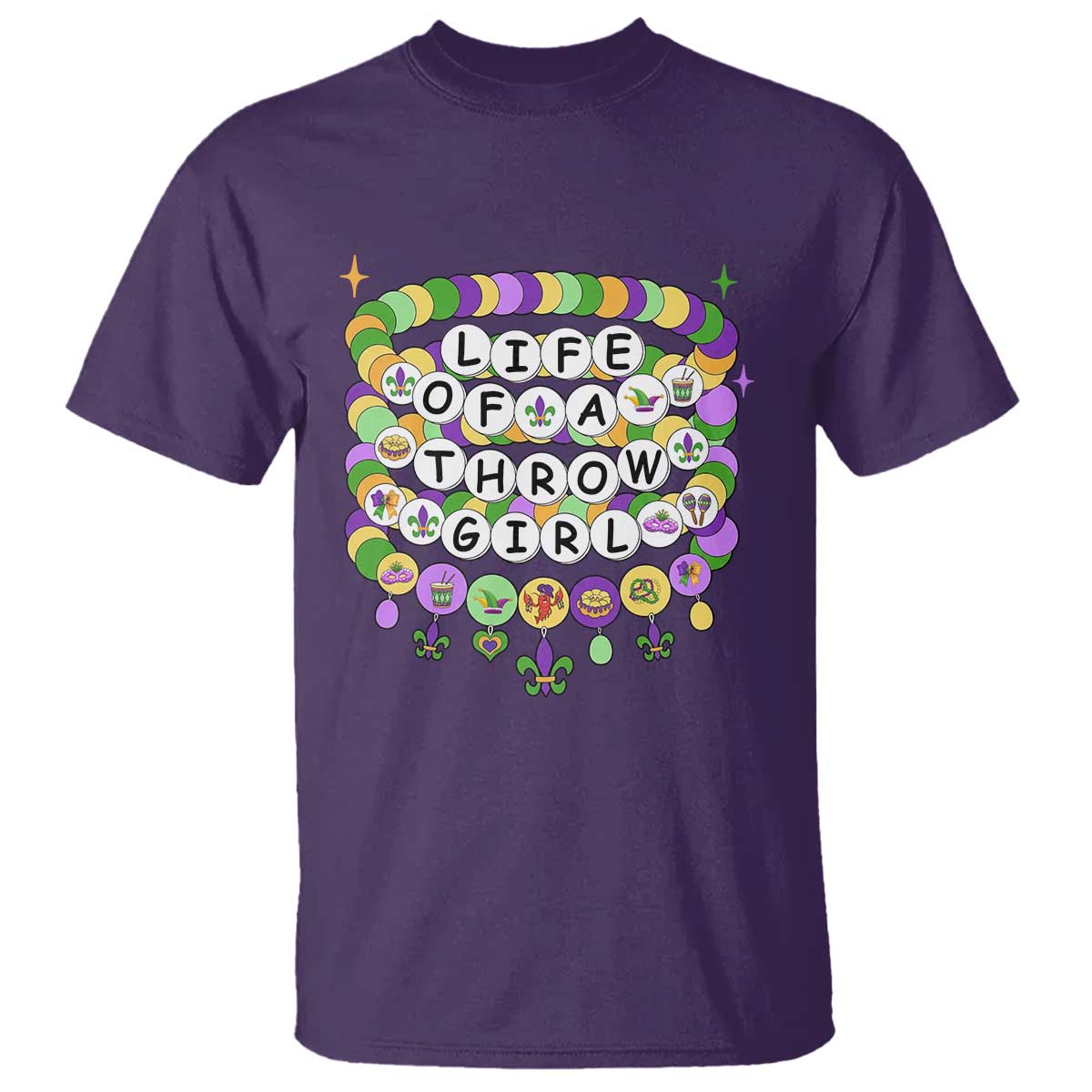 Funny Mardi Gras Throw Girl Life T Shirt Friendship Bracelet Beads TS11 Purple Print Your Wear