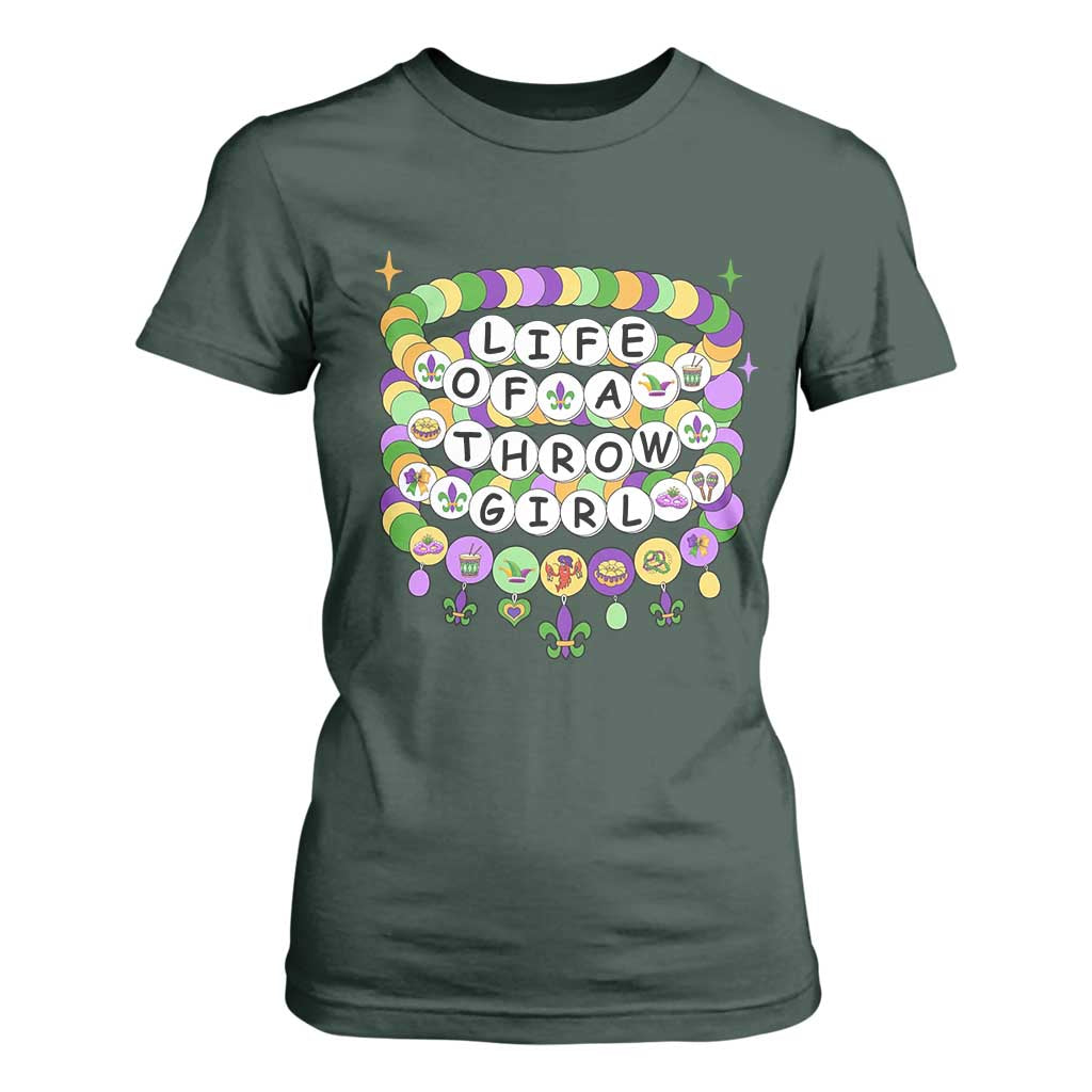 Funny Mardi Gras Throw Girl Life T Shirt For Women Friendship Bracelet Beads TS11 Dark Forest Green Print Your Wear