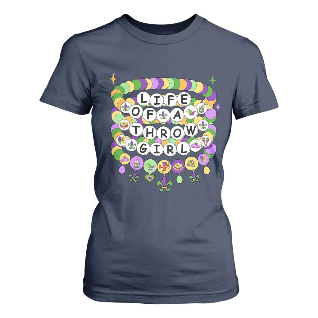 Funny Mardi Gras Throw Girl Life T Shirt For Women Friendship Bracelet Beads TS11 Navy Print Your Wear