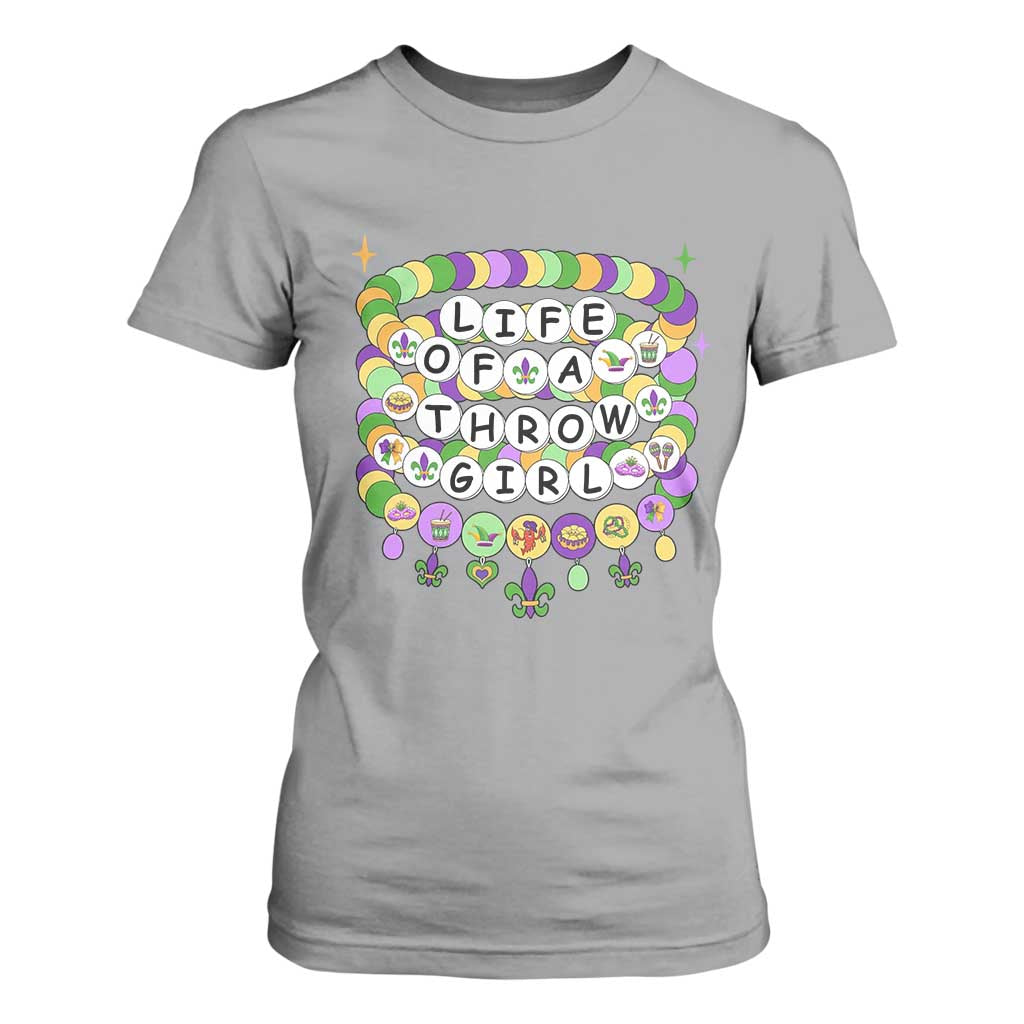 Funny Mardi Gras Throw Girl Life T Shirt For Women Friendship Bracelet Beads TS11 Sport Gray Print Your Wear